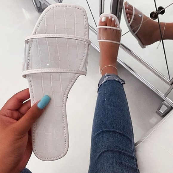 Shoes - !! RESTOCKED !! Clear Strap Slide in White Croc
